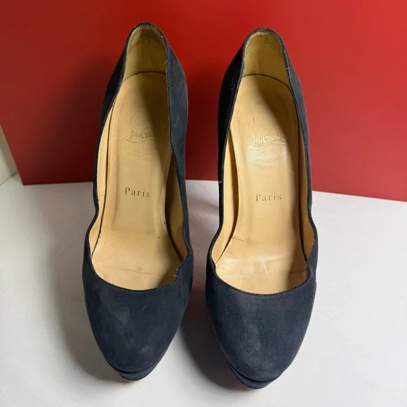 Christian Louboutin Red Bottom Navy Suede Platform Pumps Heels Size 37 - Picture 11 of 15